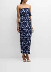 Lela Rose Alexandra Floral Jacquard Foldover Strapless Midi Dress