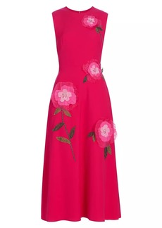 Lela Rose Beaded-Appliqué Midi-Dress