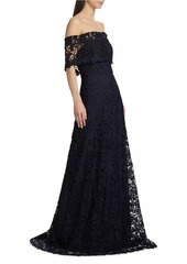 Lela Rose Deedie Lace Off-The-Shoulder Gown