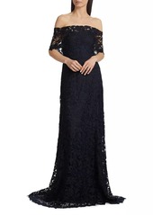 Lela Rose Deedie Lace Off-The-Shoulder Gown