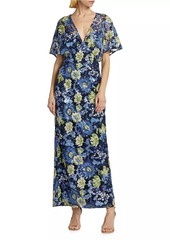 Lela Rose Embroidered Tulle Column Dress