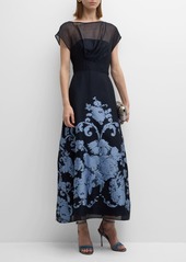 Lela Rose Evelyn Floral Embroidered Midi Dress