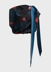 Lela Rose Floral Check-Print Draped Bow Cap-Sleeve Crop Top