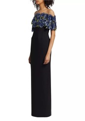 Lela Rose Floral Embroidered Column Gown