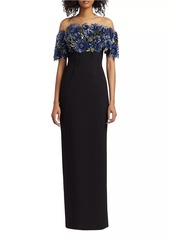 Lela Rose Floral Embroidered Column Gown