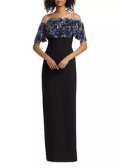 Lela Rose Floral Embroidered Column Gown