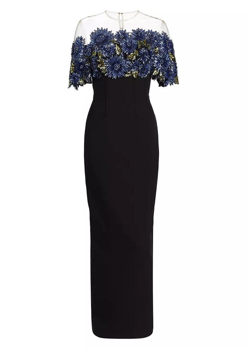 Lela Rose Floral Embroidered Column Gown