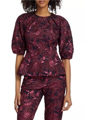 Lela Rose Floral Jacquard Peplum Top