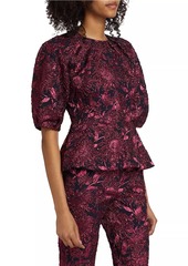 Lela Rose Floral Jacquard Peplum Top