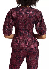 Lela Rose Floral Jacquard Peplum Top