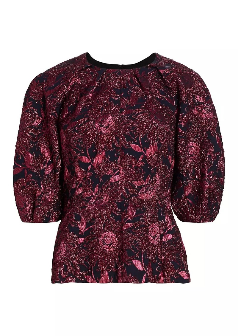 Lela Rose Floral Jacquard Peplum Top