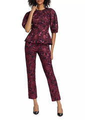 Lela Rose Floral Jacquard Peplum Top