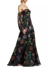 Lela Rose Floral Silk Organza Gown