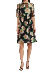 Lela Rose Holly Floral-Jacquard Knee Length Dress