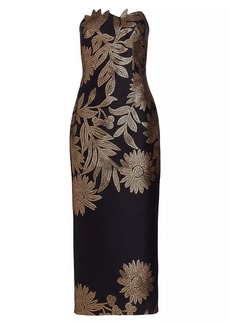 Lela Rose Jacquard Strapless Column Maxi Dress
