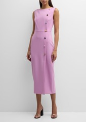 Lela Rose Jewel-Button Boat-Neck Sleeveless Midi Sheath Dress