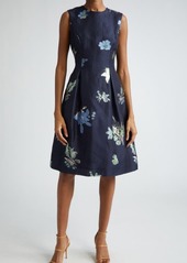 Lela Rose Betsy Metallic Floral & Gingham Jacquard Dress