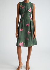 Lela Rose Betsy Metallic Floral & Gingham Jacquard Dress