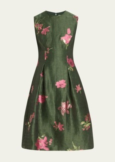 Lela Rose Betsy Metallic Floral Gingham Jacquard Sleeveless Dress