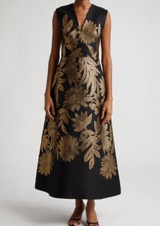 Lela Rose Blair Metallic Embroidered Floral Gown