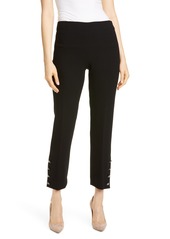 Lela Rose Crystal Button Cuff Wool Blend Pants in Black at Nordstrom