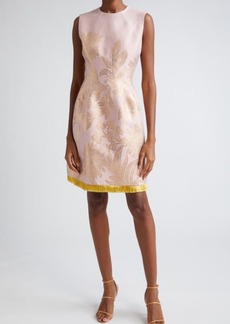 Lela Rose Embroidered Fringe Sleeveless Dress