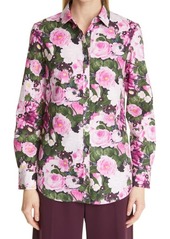Lela Rose Floral Button-Up Cotton Blouse in Lilac Multi at Nordstrom