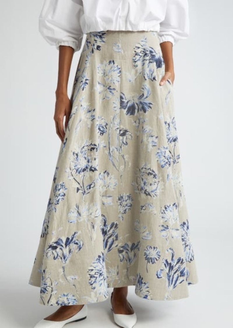 Lela Rose Floral High Waist Linen Skirt