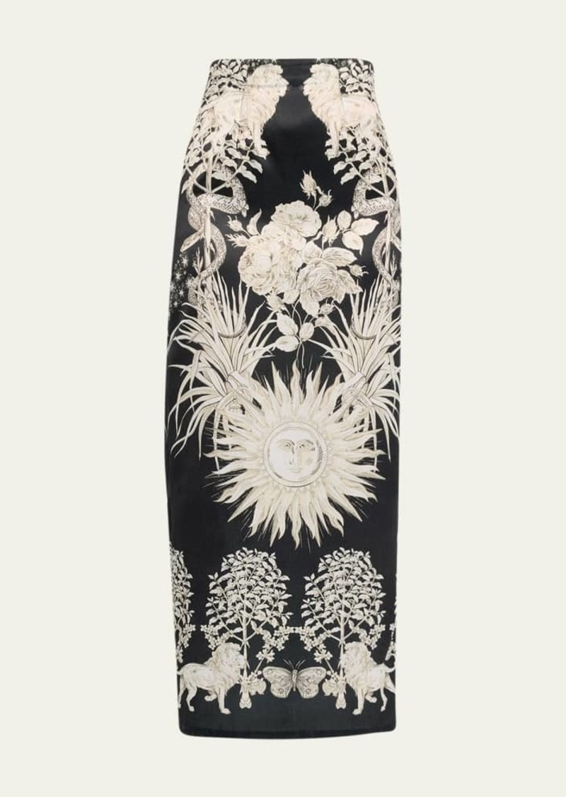 Lela Rose Floral-Print Satin Pencil Skirt