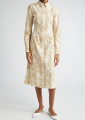 Lela Rose Floral Stripe Long Sleeve Cotton Shirtdress