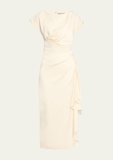 Lela Rose Florence Draped Short-Sleeve Midi Dress