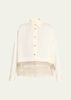 Lela Rose Fringe Button Down Crop Top