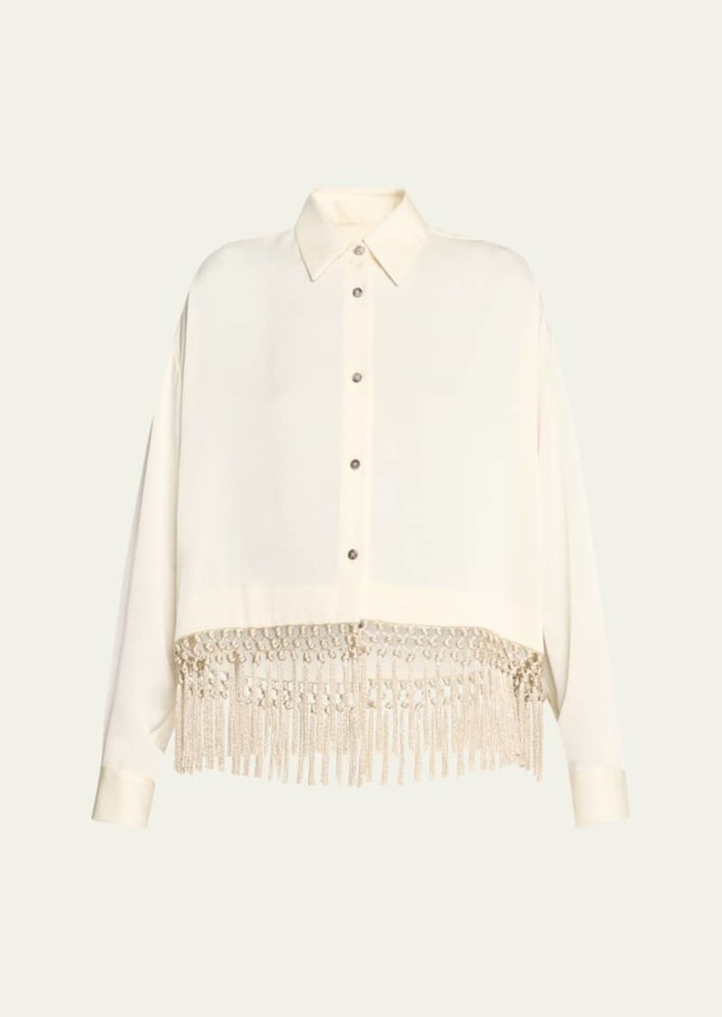 Lela Rose Fringe Button Down Crop Top