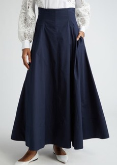 Lela Rose High Waist Stretch Cotton A-Line Skirt