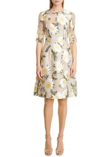 Lela Rose Holly Floral Fil Coupé Fit & Flare Dress in Cream Multi at Nordstrom