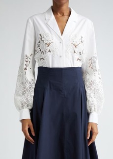 Lela Rose Lace Embellished Button-Up Shirt