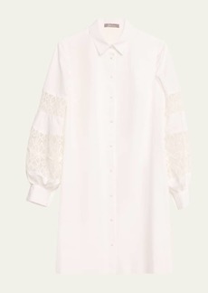 Lela Rose Lace-Inset Blouson-Sleeve Shirt Dress