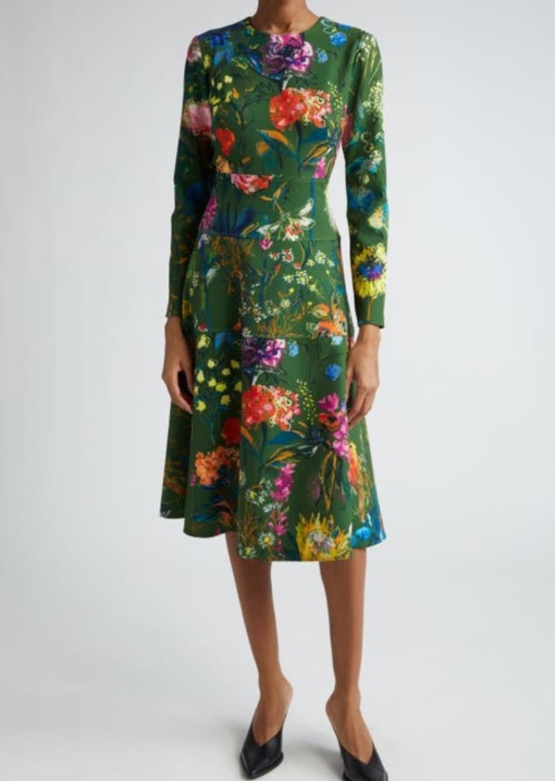 Lela Rose Lily Floral Tiered Long Sleeve Dress