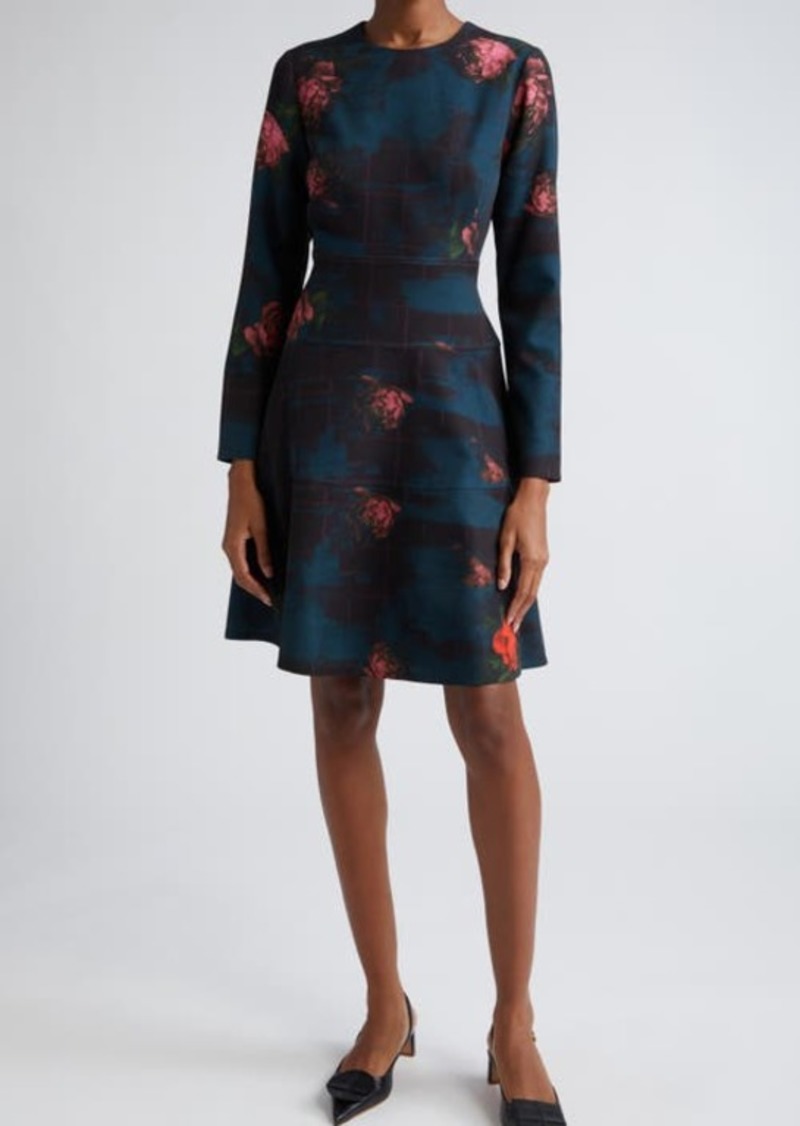 Lela Rose Lily Floral Tiered Long Sleeve Fit & Flare Dress