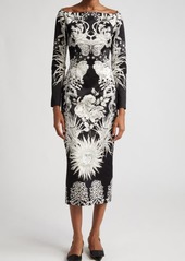 Lela Rose Mixed Print Long Sleeve Cotton Dress