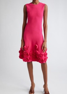 Lela Rose Penelope Floral Appliqué Knit Dress