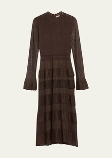 Lela Rose Piper Knit Maxi Dress with Tiered Ruffle Detail