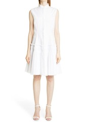 Lela Rose Pleated Stretch Cotton Poplin Dress in White at Nordstrom