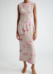 Lela Rose Pressed Flower Print Linen Column Dress