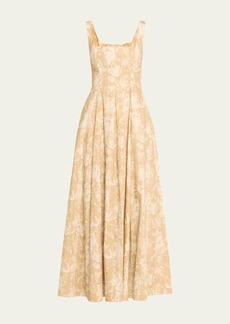 Lela Rose Square-Neck Striped Flower-Print Sleeveless Maxi Dress