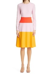 Lela Rose Tiered A-Line Long Sleeve Crepe Dress in Orchid Multi at Nordstrom