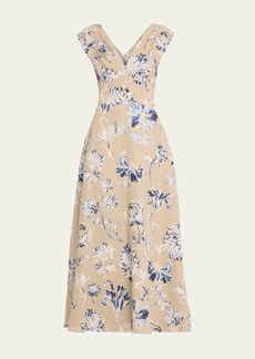 Lela Rose V-Neck Floral-Print Sleeveless Empire-Waist Maxi Dress