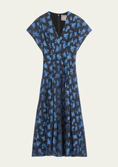 Lela Rose V-Neck Rode Jacquard A-Line Midi Dress