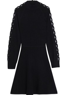 Lela Rose Woman Appliquéd Tulle-trimmed Wool And Silk-blend Mini Dress Black