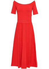 Lela Rose Woman Off-the-shoulder Pointelle-trimmed Stretch-knit Midi Dress Coral